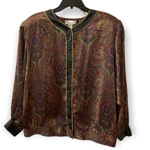 Vintage Liz Claiborne Paisley Top Bomber Jacket Blouse Sz 20 Tapestry Academia
